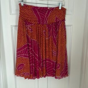 Diane Von Furstenberg Pink and Orange Pleated A-Line Skirt